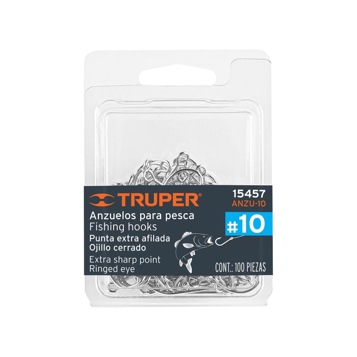 Blíster con 100 anzuelos para pesca # 10, Truper 15457 ANZU-10