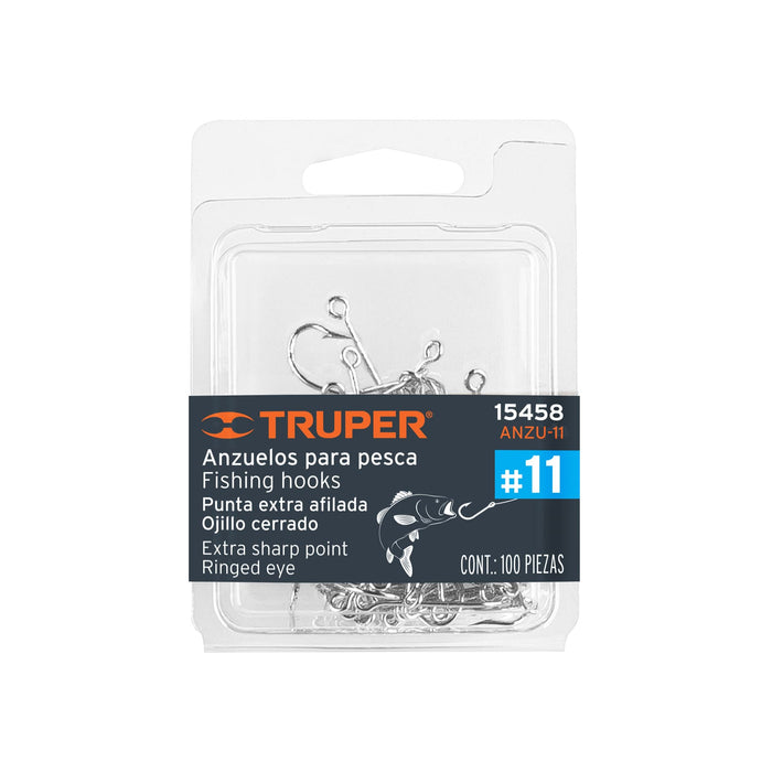 Blíster con 100 anzuelos para pesca # 11, Truper 15458 ANZU-11