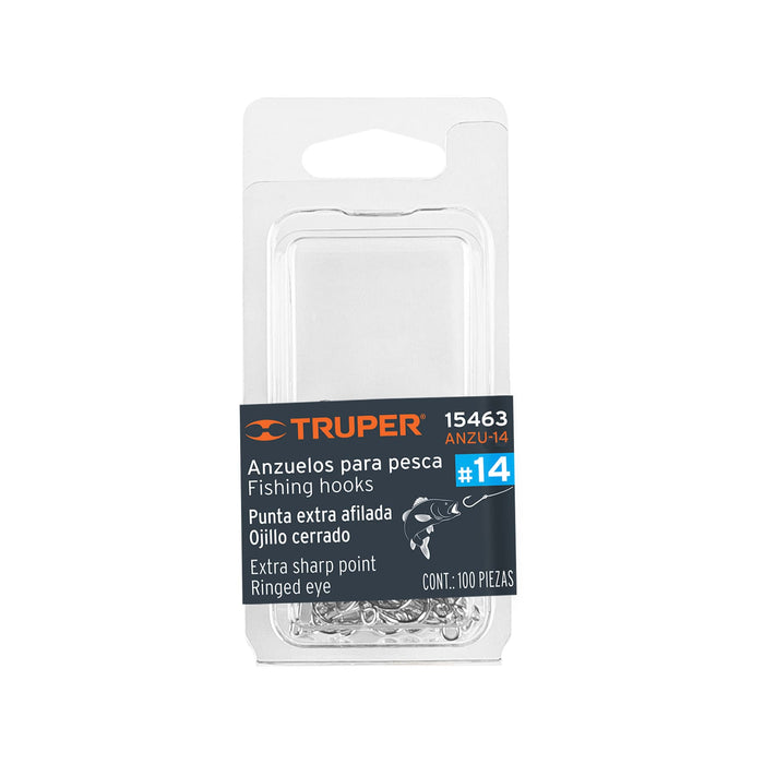 Blíster con 100 anzuelos para pesca # 14, Truper 15463 ANZU-14