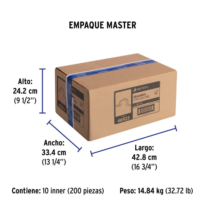 Bolsa con 10 abrazaderas 1/2' tipo omega para tubo, Volteck 46923