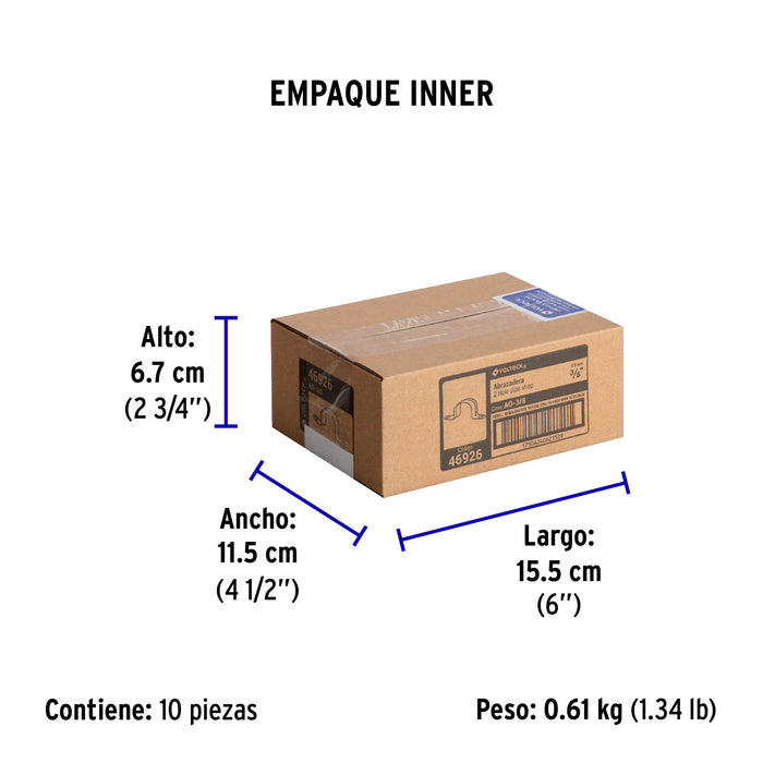 Bolsa con 10 abrazaderas 3/8' tipo omega para tubo, Volteck 46926