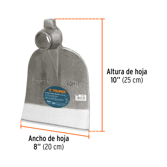 Azadón No. 1 oreja y martillo 2.6 lb sin mango, Truper 19979 AOM-1