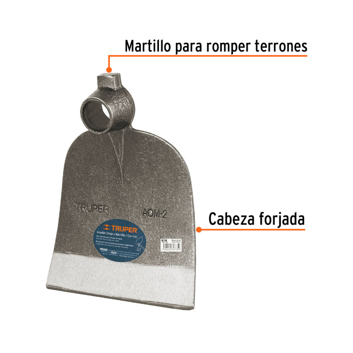 Azadón No. 2 oreja y martillo 2.8 lb sin mango, Truper 19980 AOM-2