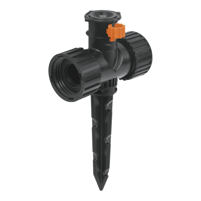 Mini aspersor plástico, dos vias, irrigacion 360°, Truper 12297 ASMI-360