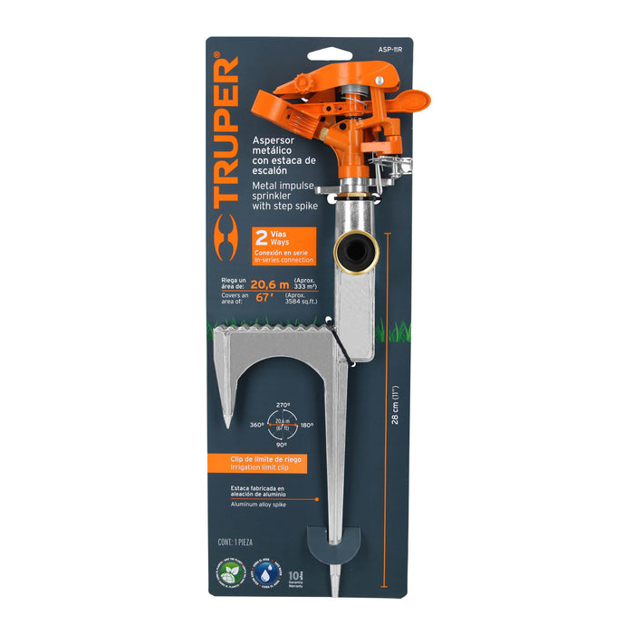 Aspersor metálico 11' una vía, estaca metálica, Truper 10318 ASP-11