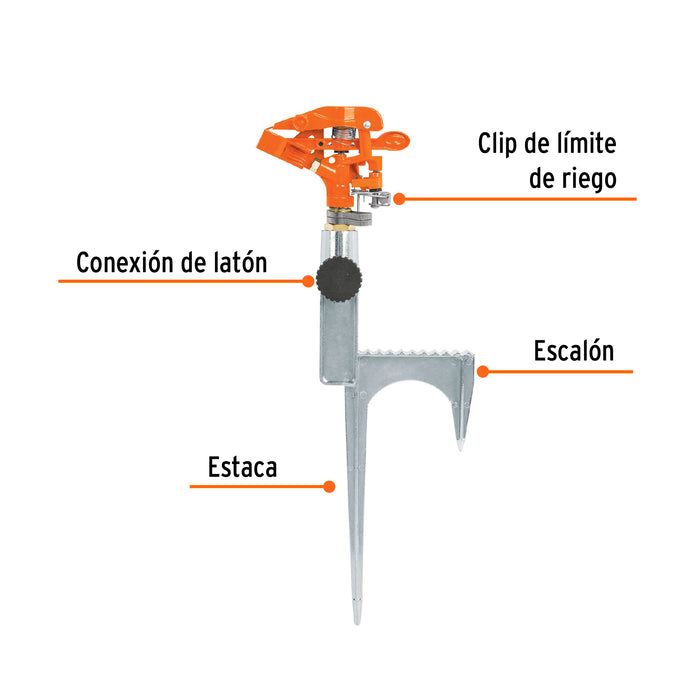 Aspersor metálico 14' dos vías, reforzado, estaca de escalón 10323 ASP-11R
