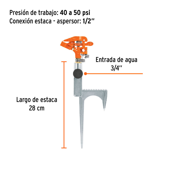 Aspersor metálico 14' dos vías, reforzado, estaca de escalón 10323 ASP-11R