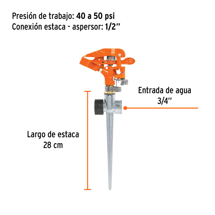 Aspersor metálico 11' dos vías, estaca metálica, Truper 10321 ASP-11X