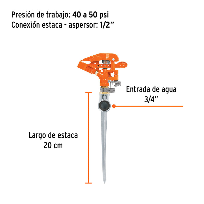 Aspersor metálico 11' una vía, estaca metálica, Truper 10318 ASP-11