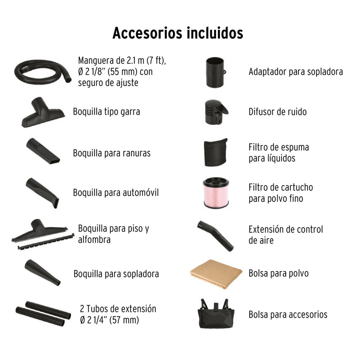 Aspiradora/sopladora de sólidos y líquidos, 16 gal, plástica 101522 ASP-16S