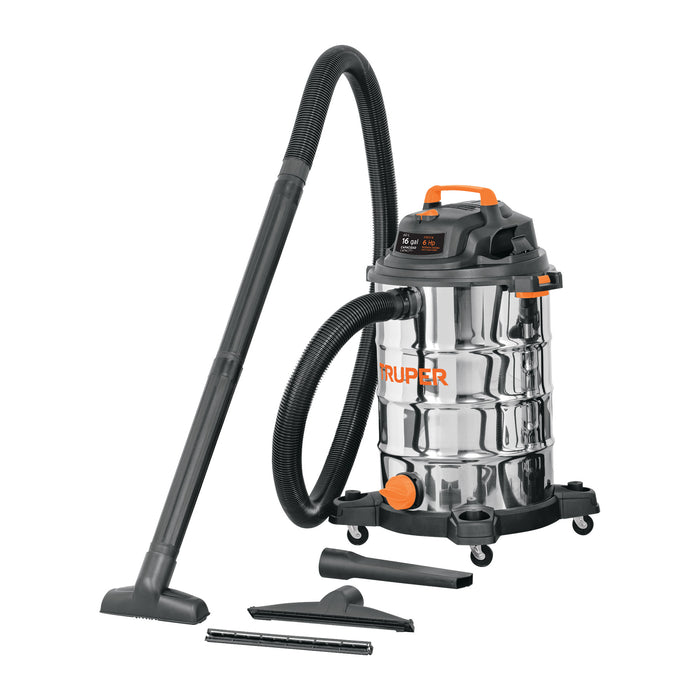 Aspiradora de sólidos y líquidos, 16 gal, acero inox, Truper 101525 ASP-16X