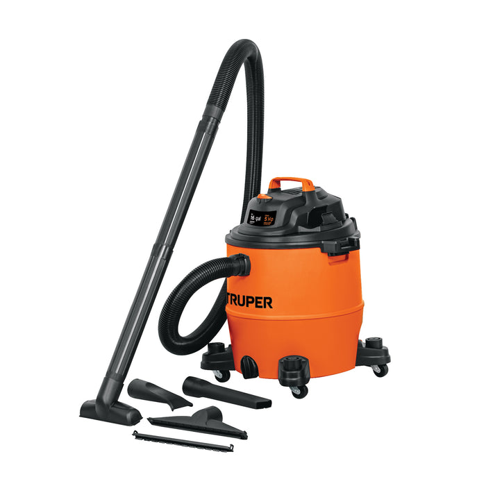 Aspiradora de sólidos y líquidos, 16 gal, plástica, Truper 101520 ASP-16