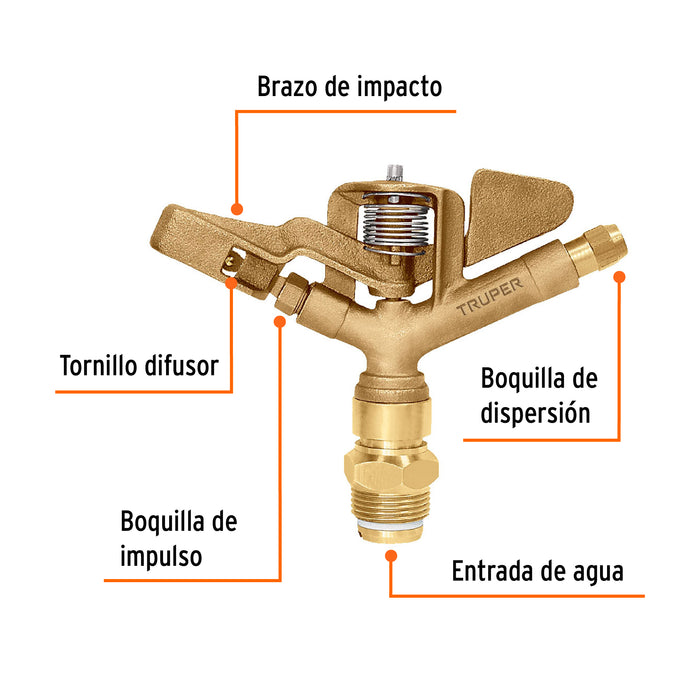Aspersor agrícola de 1' fundido en latón, Truper 10317 ASP-1BR