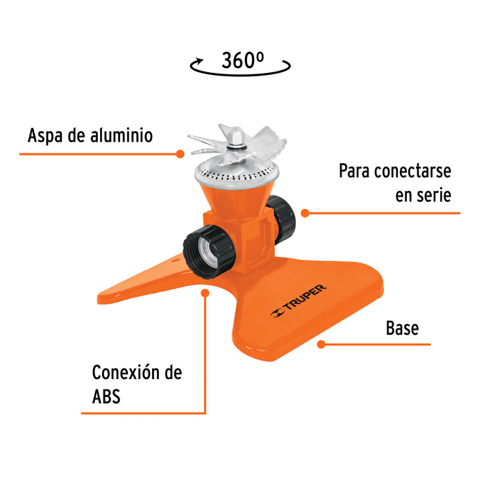 Aspersor base metálica, con aspas de aluminio, Truper 10329 ASP-50