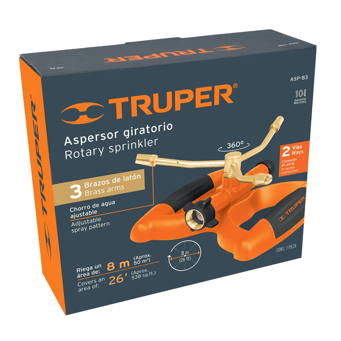 Aspersor metálico de 3 brazos con base plástica, Truper 11298 ASP-B3