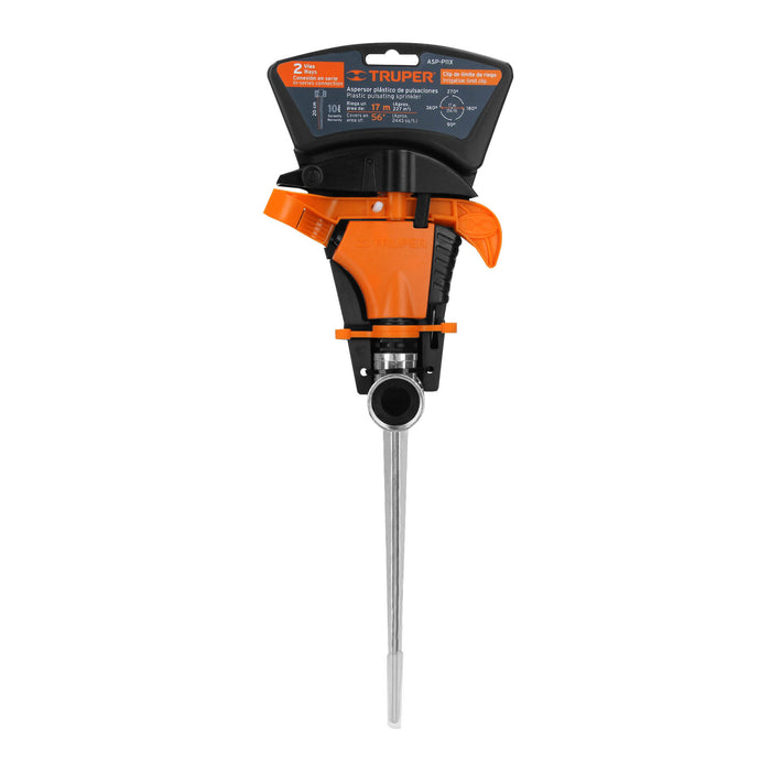 Aspersor plástico 11', dos vías, estaca metalica, Truper 10339 ASP-P11X