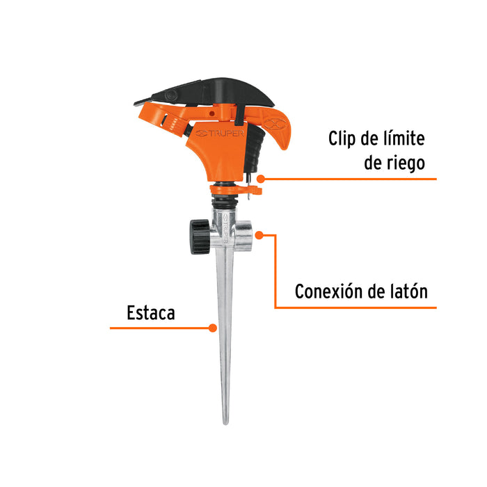 Aspersor plástico 11', dos vías, estaca metalica, Truper 10339 ASP-P11X