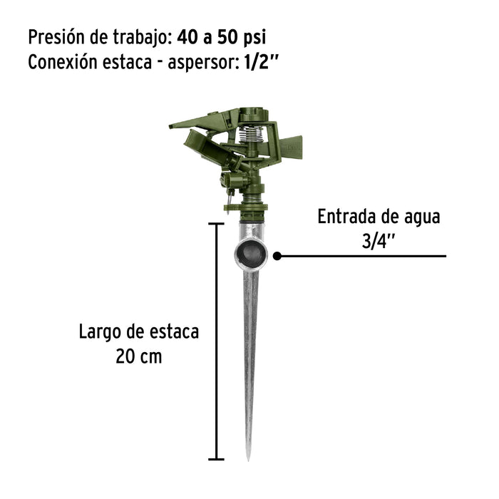 Aspersor plástico, cabeza sola, verde, Pretul 20070 ASVE