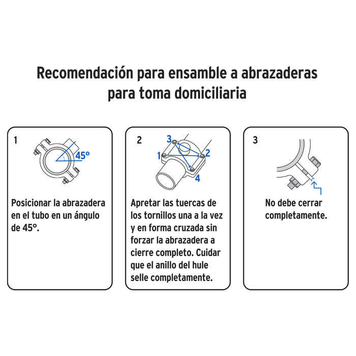 Abrazadera para toma domiciliaria PP 2' x 1/2', Foset 40712 ATD-2