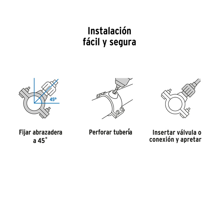 Abrazadera para toma domiciliaria PP 2-1/2' x 1/2', Foset 40713 ATD-2 1/2