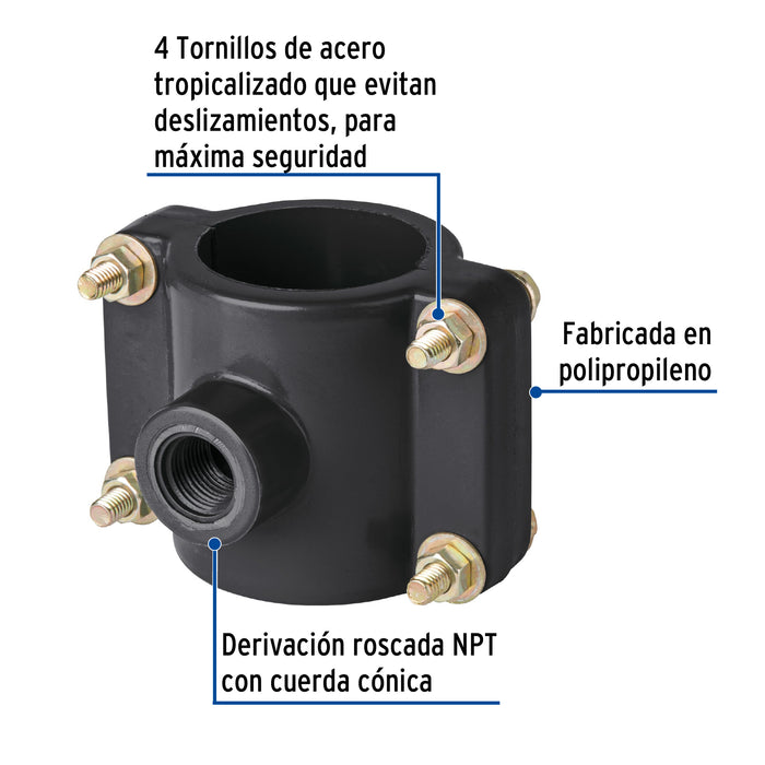 Abrazadera para toma domiciliaria PP 2' x 1/2', Foset 40712 ATD-2