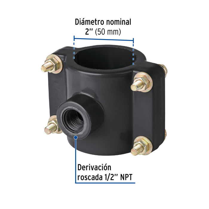 Abrazadera para toma domiciliaria PP 2' x 1/2', Foset 40712 ATD-2