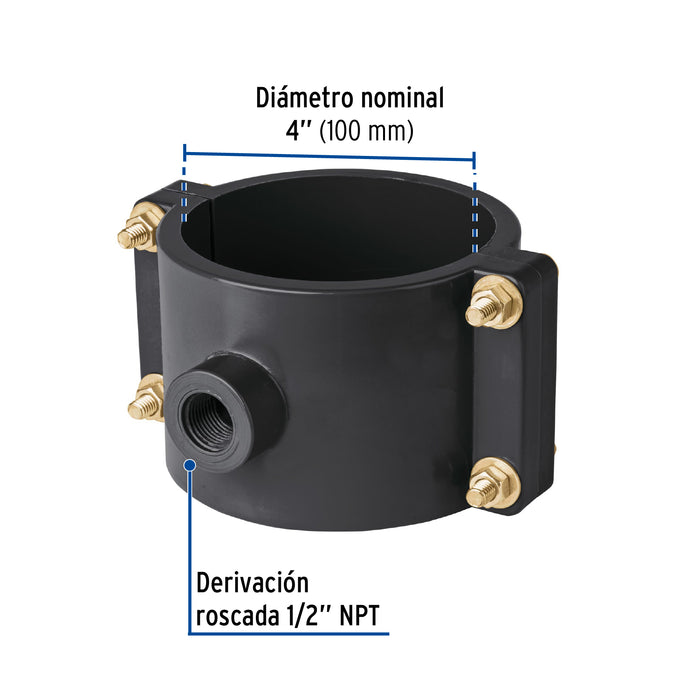 Abrazadera para toma domiciliaria PP 4' x 1/2', Foset 40715 ATD-4
