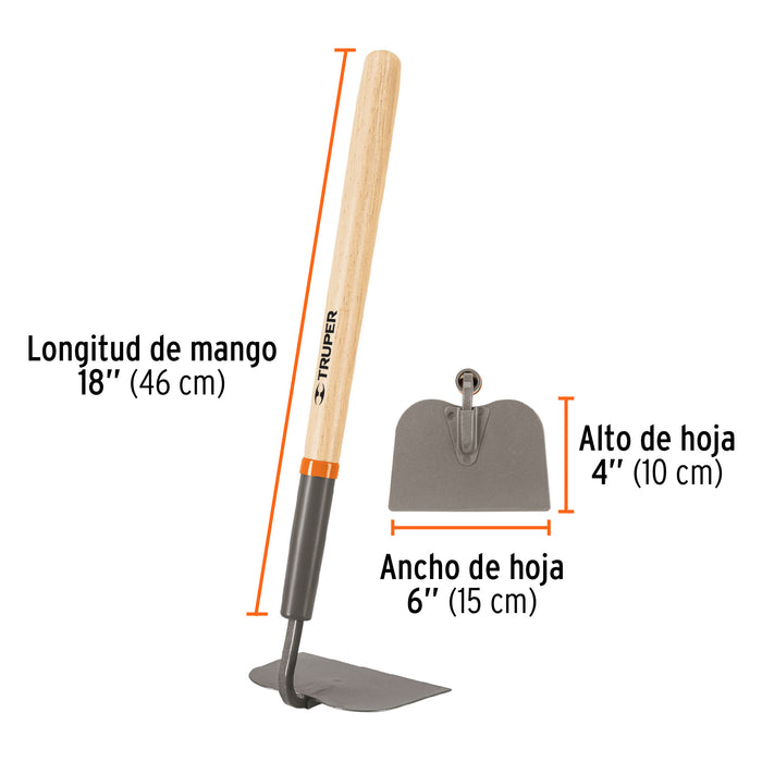 Azadón jardinero, tomatero corto, mango 18', Truper 10562 ATJ-C