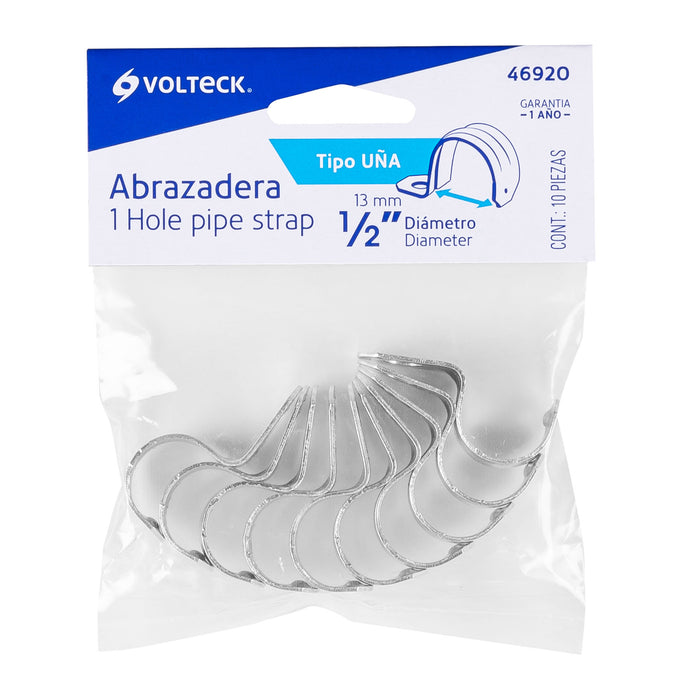Bolsa con 10 abrazaderas 1/2' tipo uña para tubo, Volteck 46920