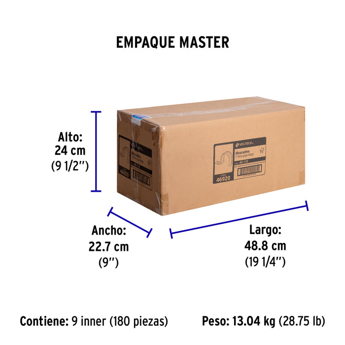 Bolsa con 10 abrazaderas 1/2' tipo uña para tubo, Volteck 46920