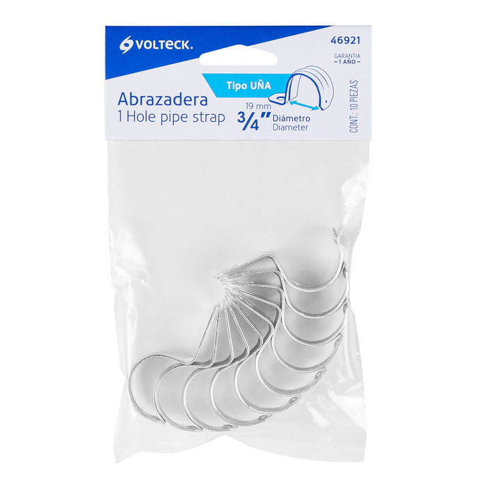 Bolsa con 10 abrazaderas 3/4' tipo uña para tubo, Volteck 46921