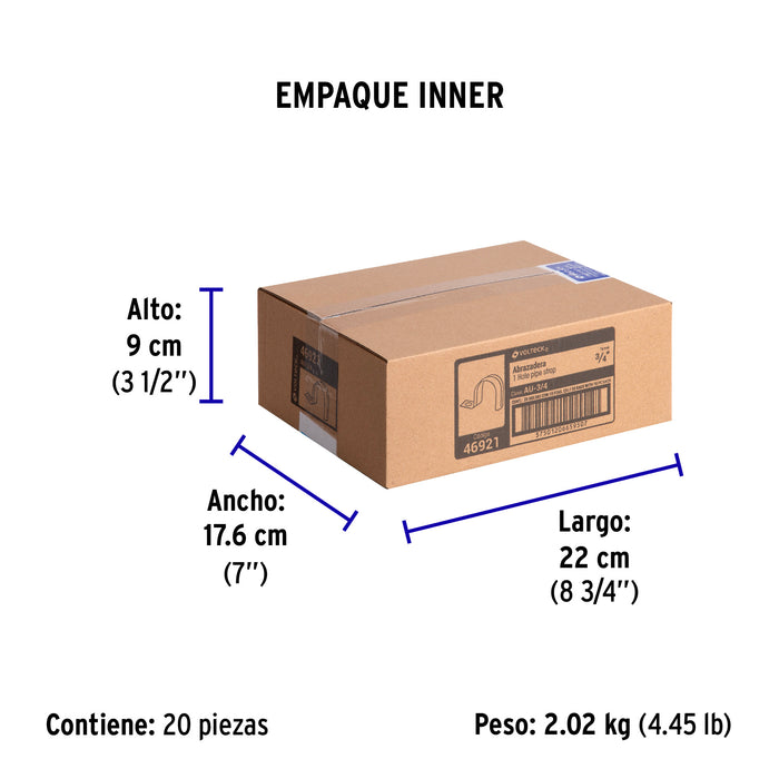 Bolsa con 10 abrazaderas 3/4' tipo uña para tubo, Volteck 46921