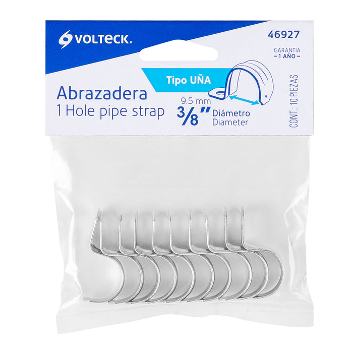 Bolsa con 10 abrazaderas 3/8' tipo uña para tubo, Volteck 46927