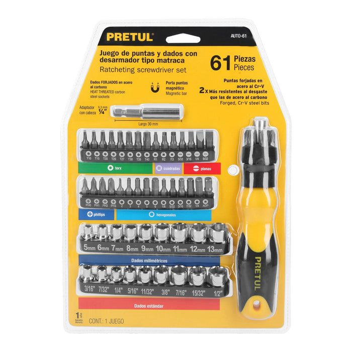 Desarmador tipo matraca con 35 puntas y 18 dados, Pretul 22976 AUTO-61