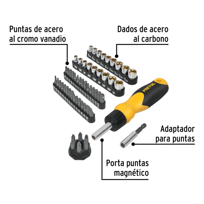 Desarmador tipo matraca con 35 puntas y 18 dados, Pretul 22976 AUTO-61
