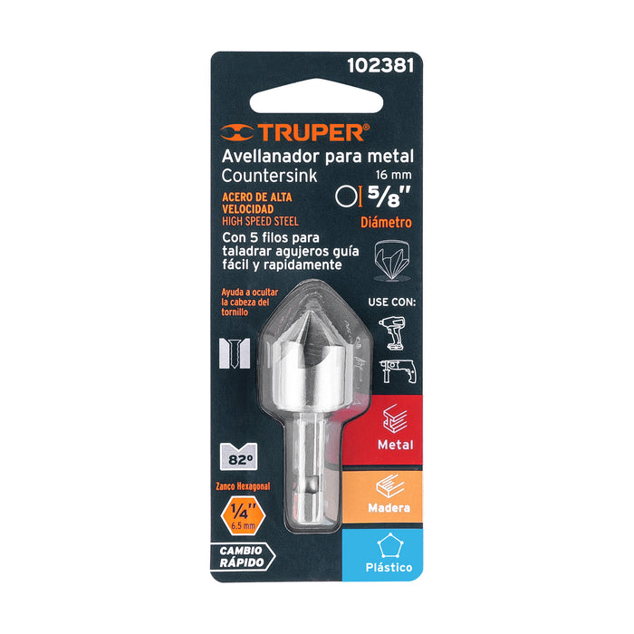Avellanador HSS cambio rápido 5/8', Truper 102381