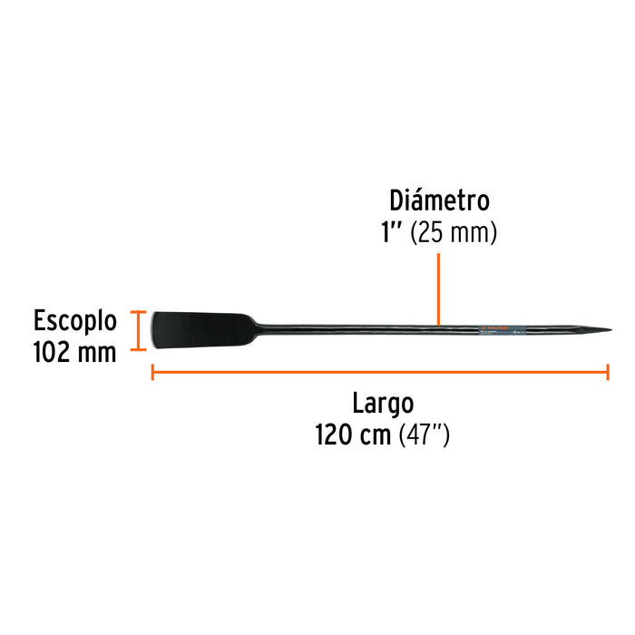 Barra cavadora 1' x 120 cm, escoplo 102 mm, Truper 19985 BACO-120