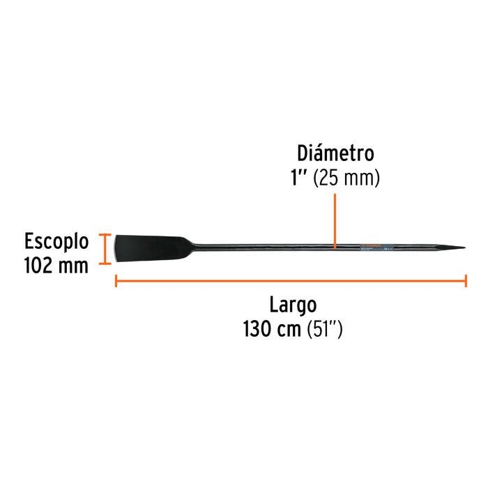 Barra cavadora 1' x 130 cm, escoplo 102 mm, Truper 19986 BACO-130