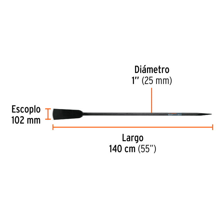 Barra cavadora 1' x 140 cm, escoplo 102 mm, Truper 19987 BACO-140
