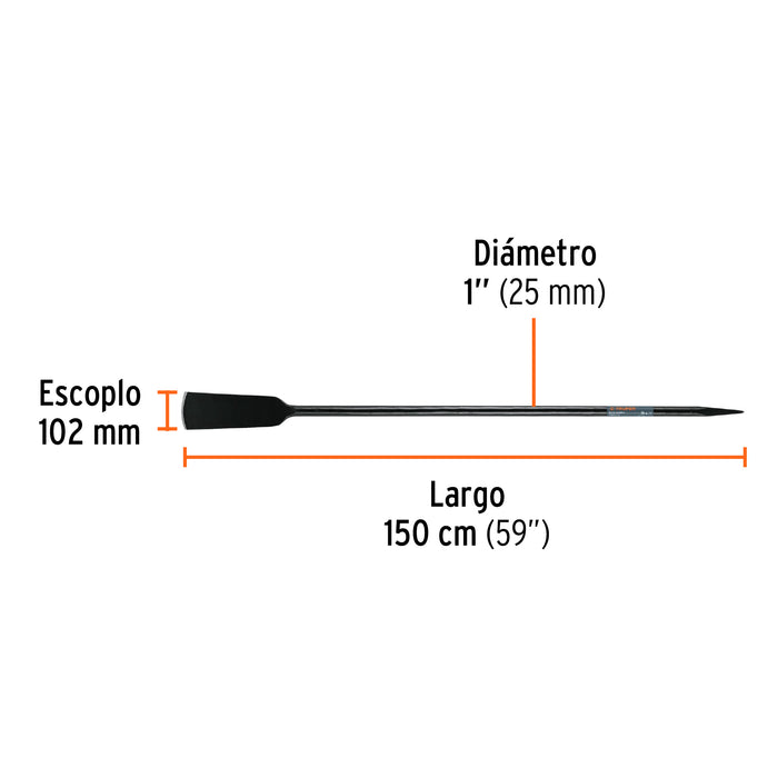 Barra cavadora 1' x 150 cm, escoplo 102 mm, Truper 19988 BACO-150