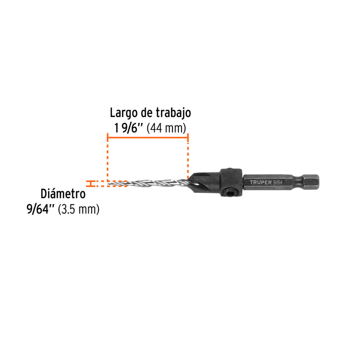 Broca avellanadora #6 para madera, 9/64', Truper Código: 102375