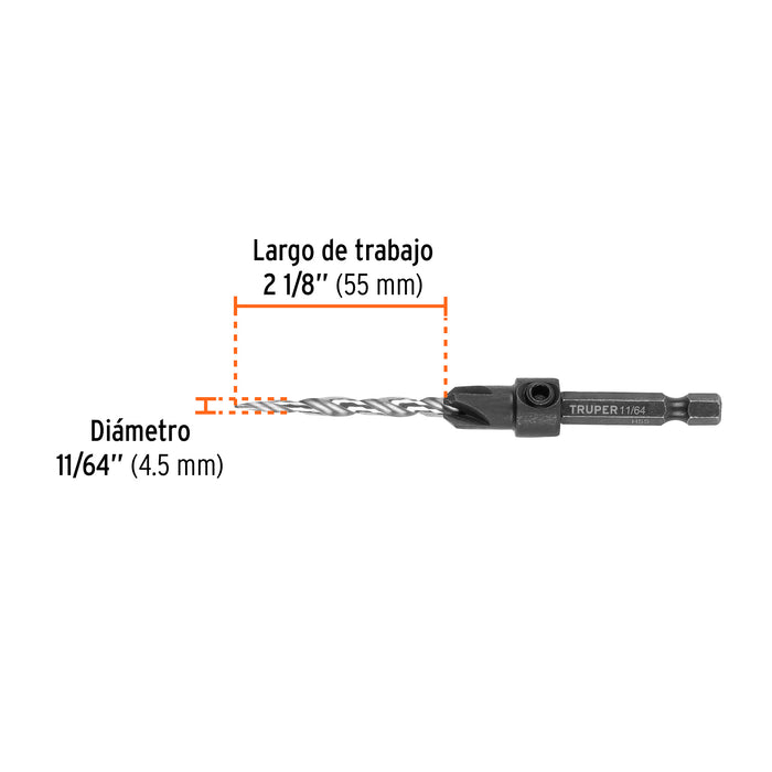 Broca avellanadora #8 para madera, 11/64', Truper Código: 102376