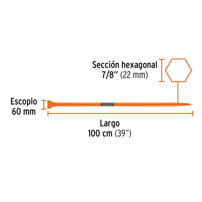 Barreta de punta de 7/8' x 100 cm, escoplo 60 mm, Truper 10750 BAP-100
