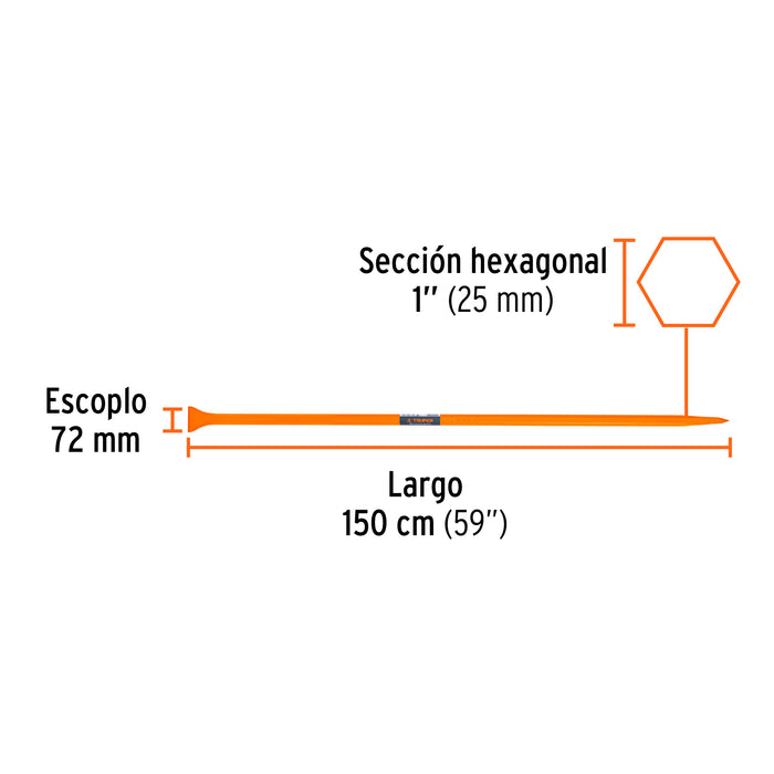 Barreta de punta de 1'x150 cm, escoplo 72 mm,Truper 10756 BAP-150