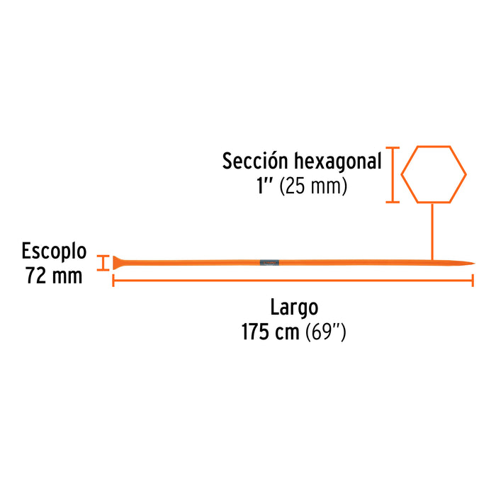 Barreta de punta de 1'x175 cm, escoplo 72 mm,Truper 10762 BAP-175