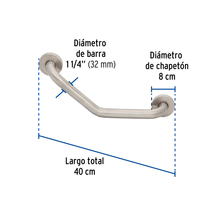 Barra angular de seguridad, acero inox, 1-1/4' x 40cm, Foset 46887