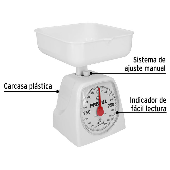 Báscula mecánica para cocina 1 Kg, Pretul 29970 BAS-1CP