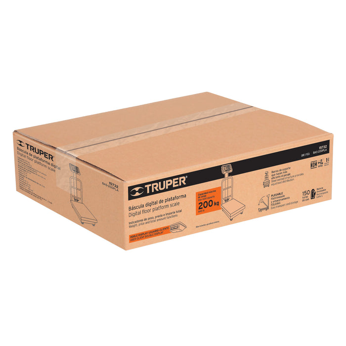 Báscula electrónica de plataforma, plegable, 200 kg, Truper 15732 BAS-200PLA