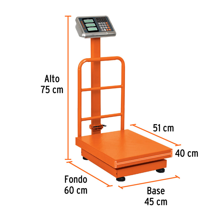 Báscula electrónica de plataforma, plegable, 200 kg, Truper 15732 BAS-200PLA