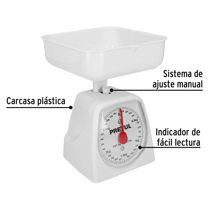 Báscula mecánica para cocina 3 Kg, Pretul 29972 BAS-3CP